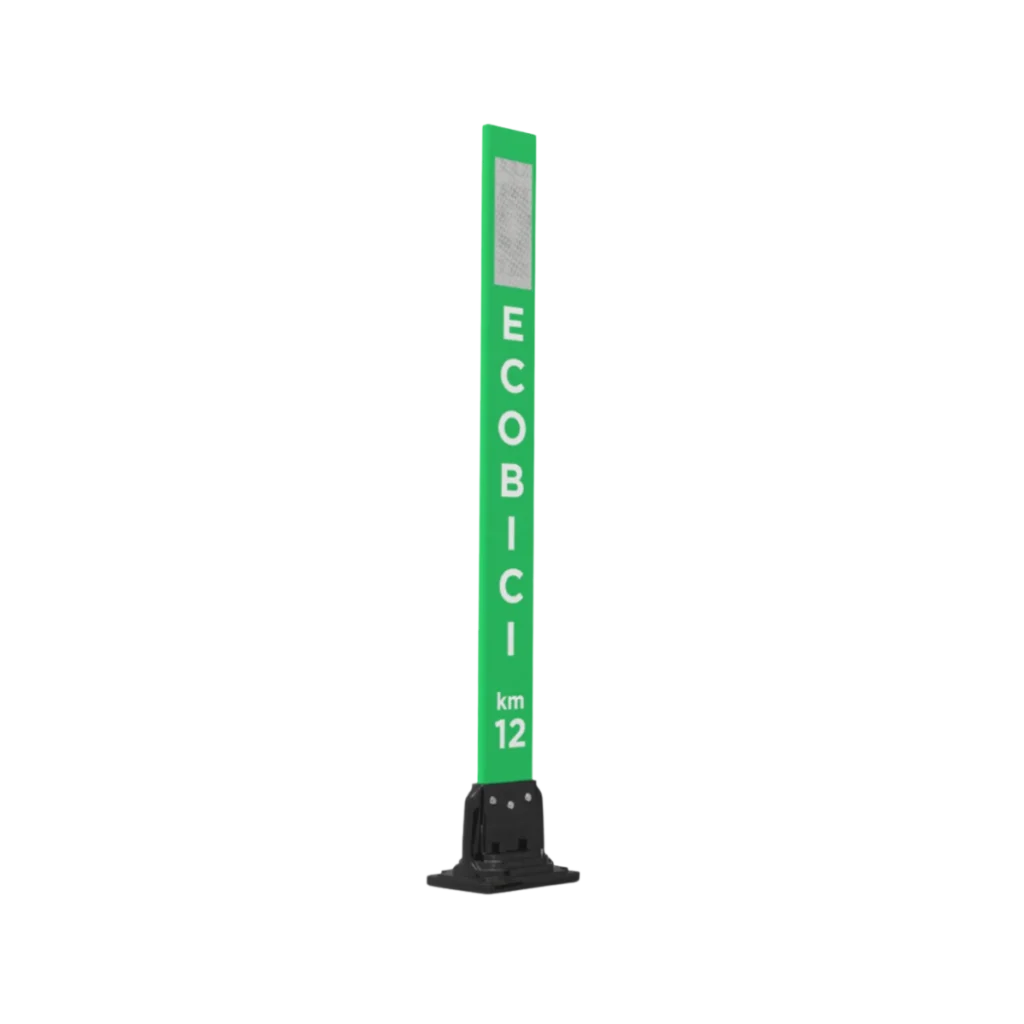 El  Hito flex 100 es un alineador altamente resistente. Ayuda con la delimitación de ciclovías y puede informar de la longitud de la misma