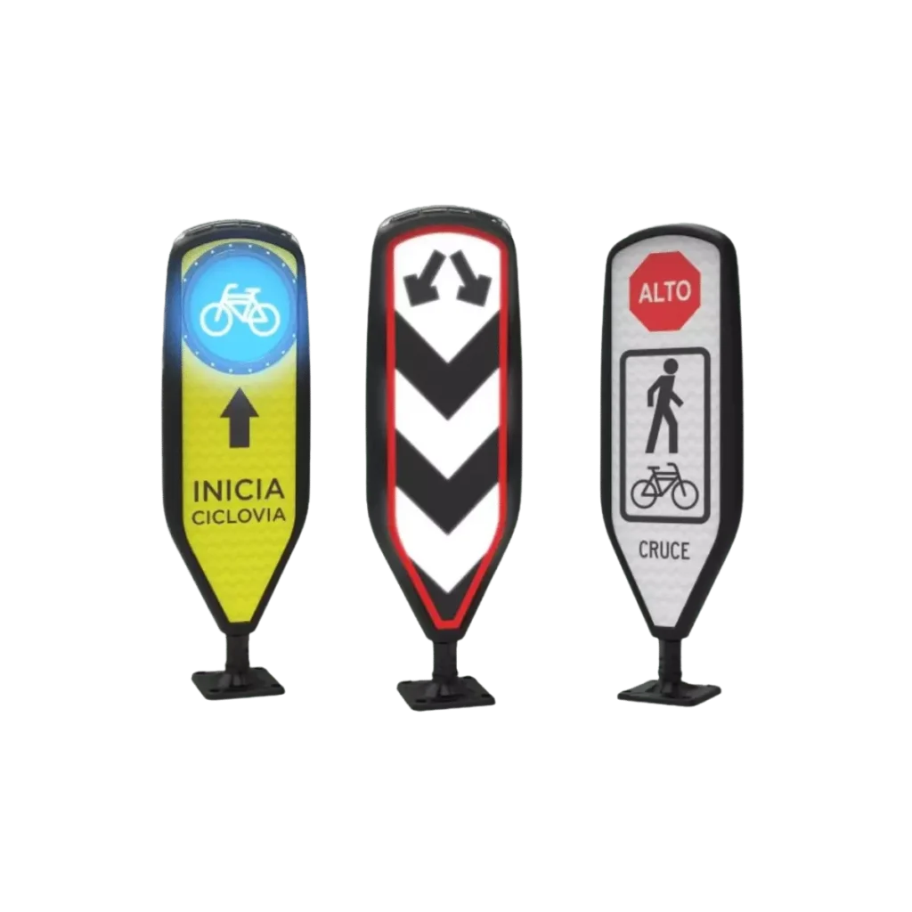 La Paleta Unix Base Abatible es resistente a impactos. Perfecta para señalizar el inicio o fin de una ciclovía. Cuenta con propiedades lumínicas.